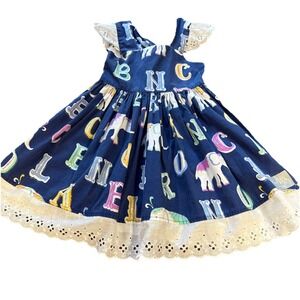 Eleanor Rose Margaret ABC And Elephant Dress Size 4-5 Navy‎ Lace